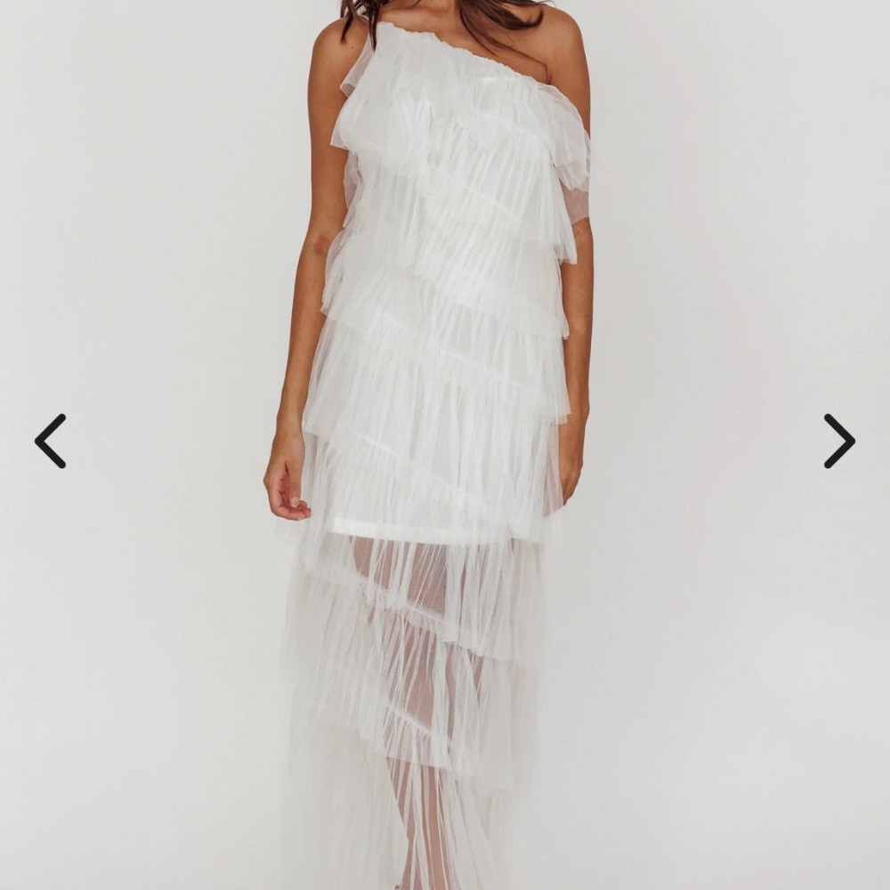 Arrabel Tiered Ruffle Tulle Maxi Dress White